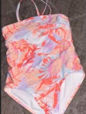 Cat & Jack Coral and Lavender Floral One-Piece Swimsuit